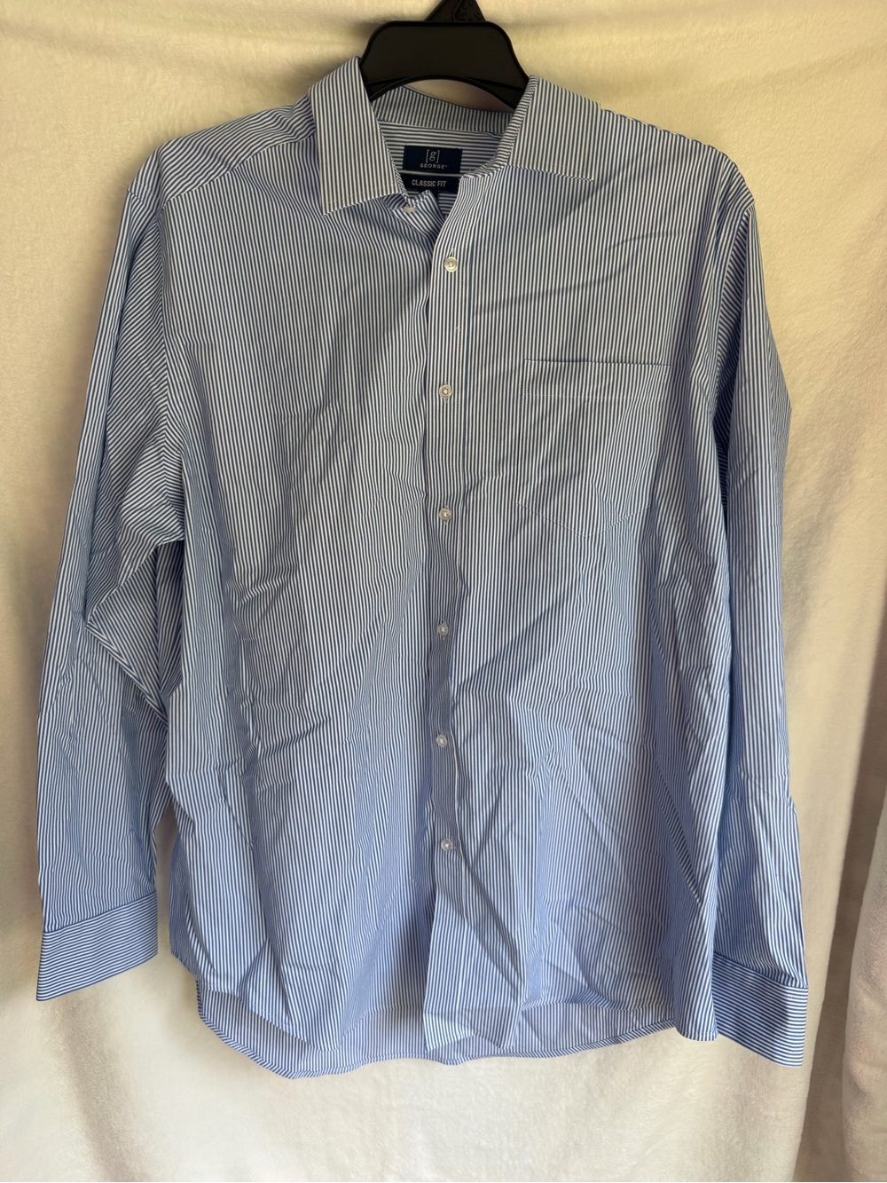 George Men's Light Blue and White Pinstripe Dress Shirt